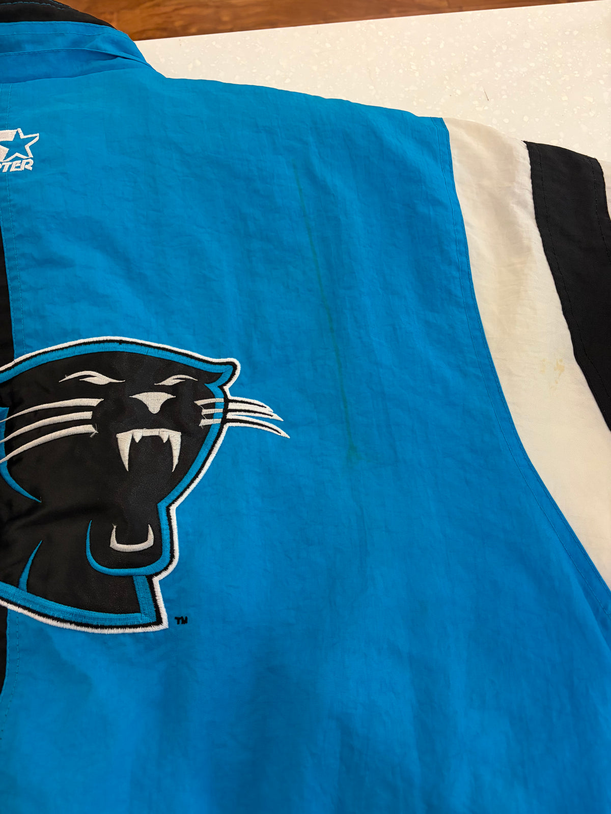 90s Carolina Panthers Blue Stained Starter Puffer Jacket (L)