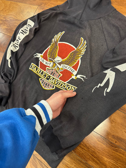 70s Harley Davidson Vintage Faded Distressed Grail Hoodie (M)