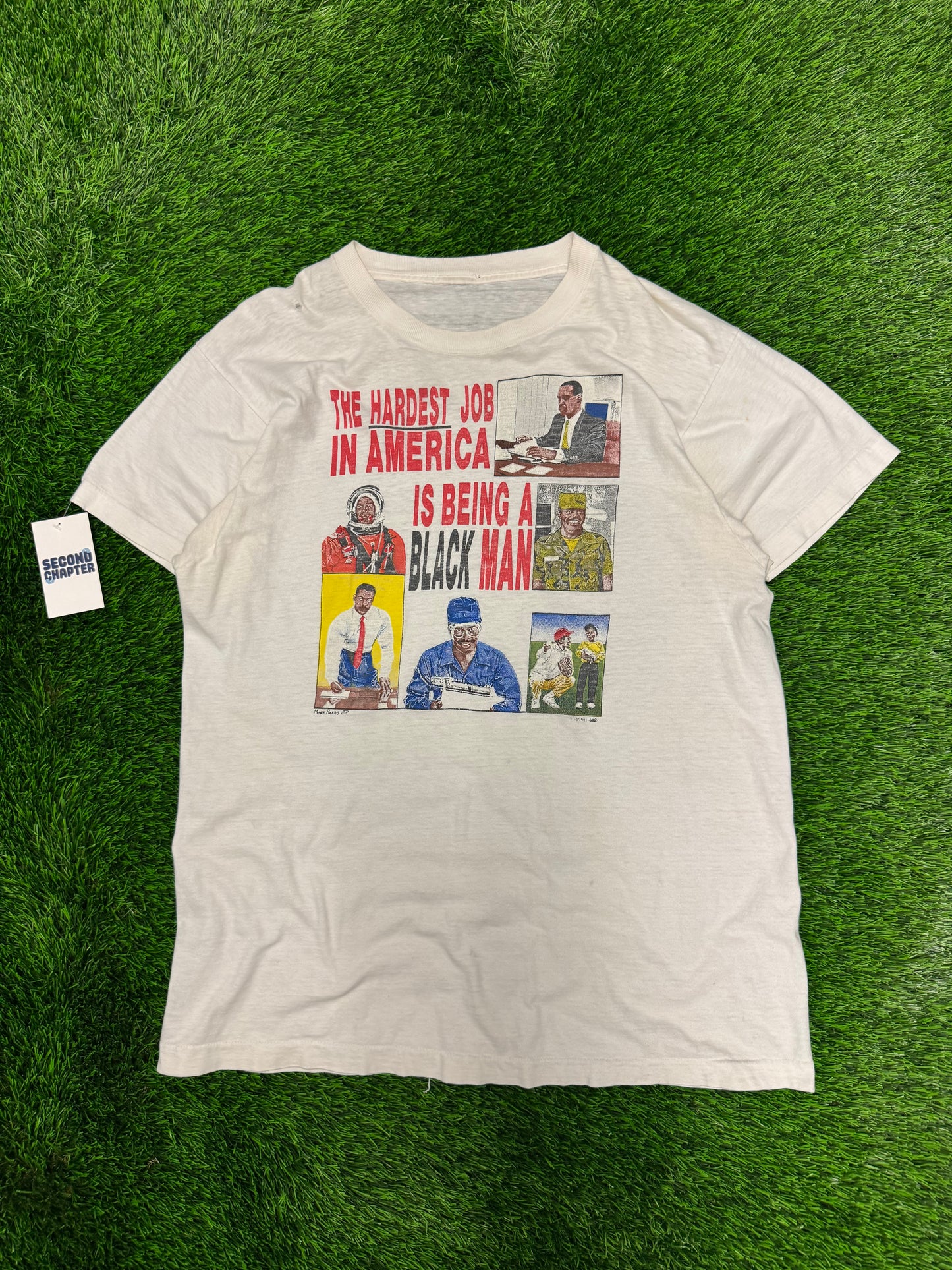 90s "The Hardest Job In America Is Being A Black Man" Vintage Mark Harris Art Tee (L)