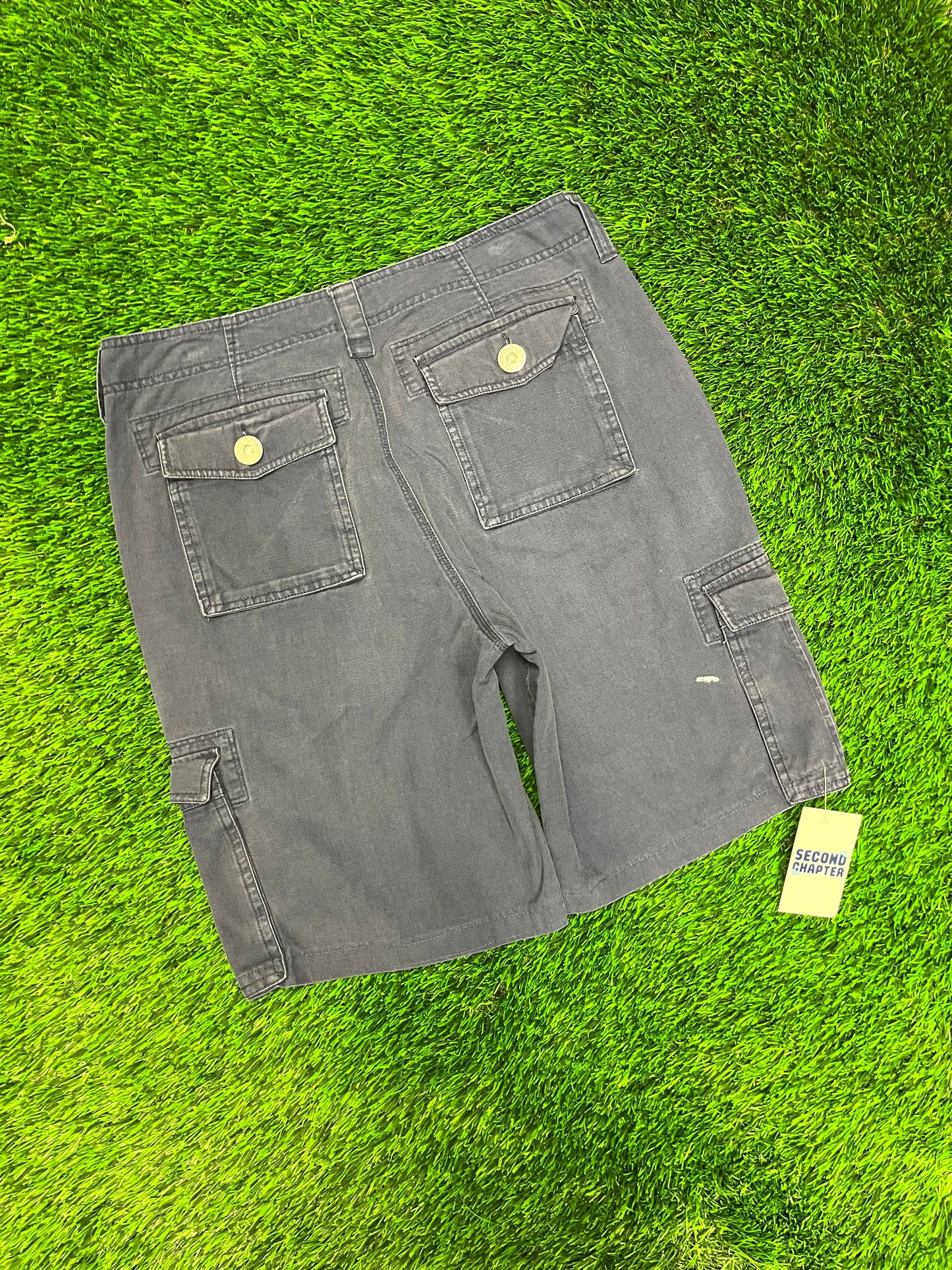 00s Guess Faded Navy Utility Cargo Vintage Y2K Baggy Shorts (34)