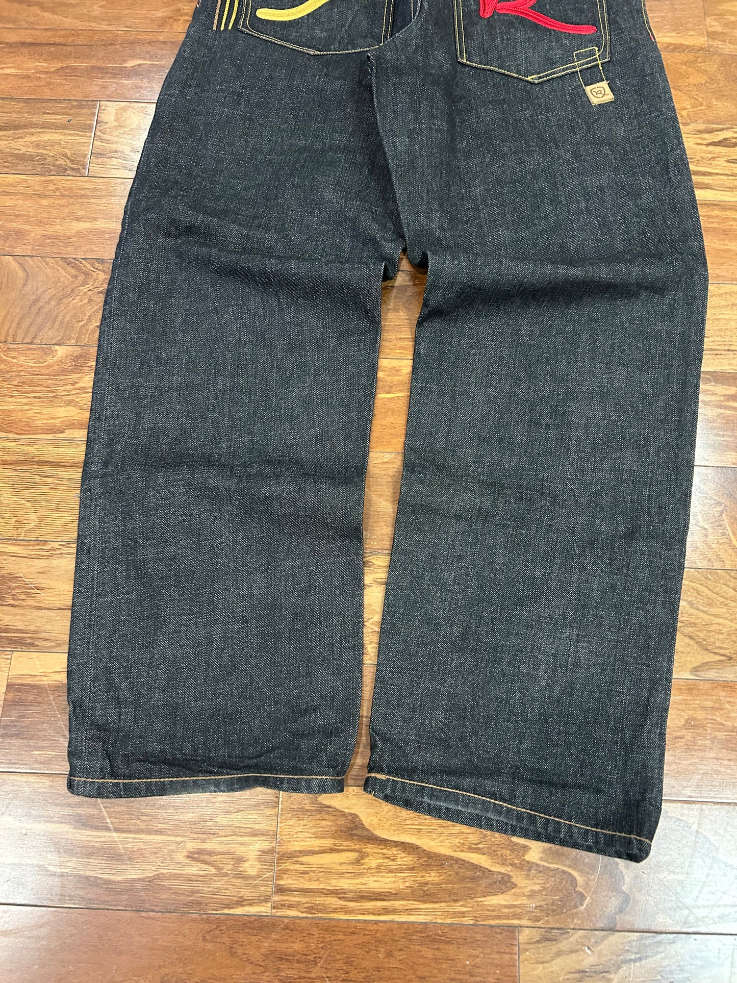 00s Rocawear Baggy Embroidered Black Jeans (34 x 34)