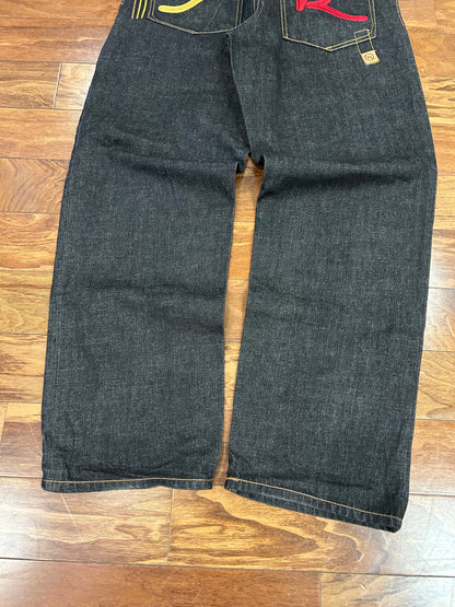 00s Rocawear Baggy Embroidered Black Jeans (34 x 34)
