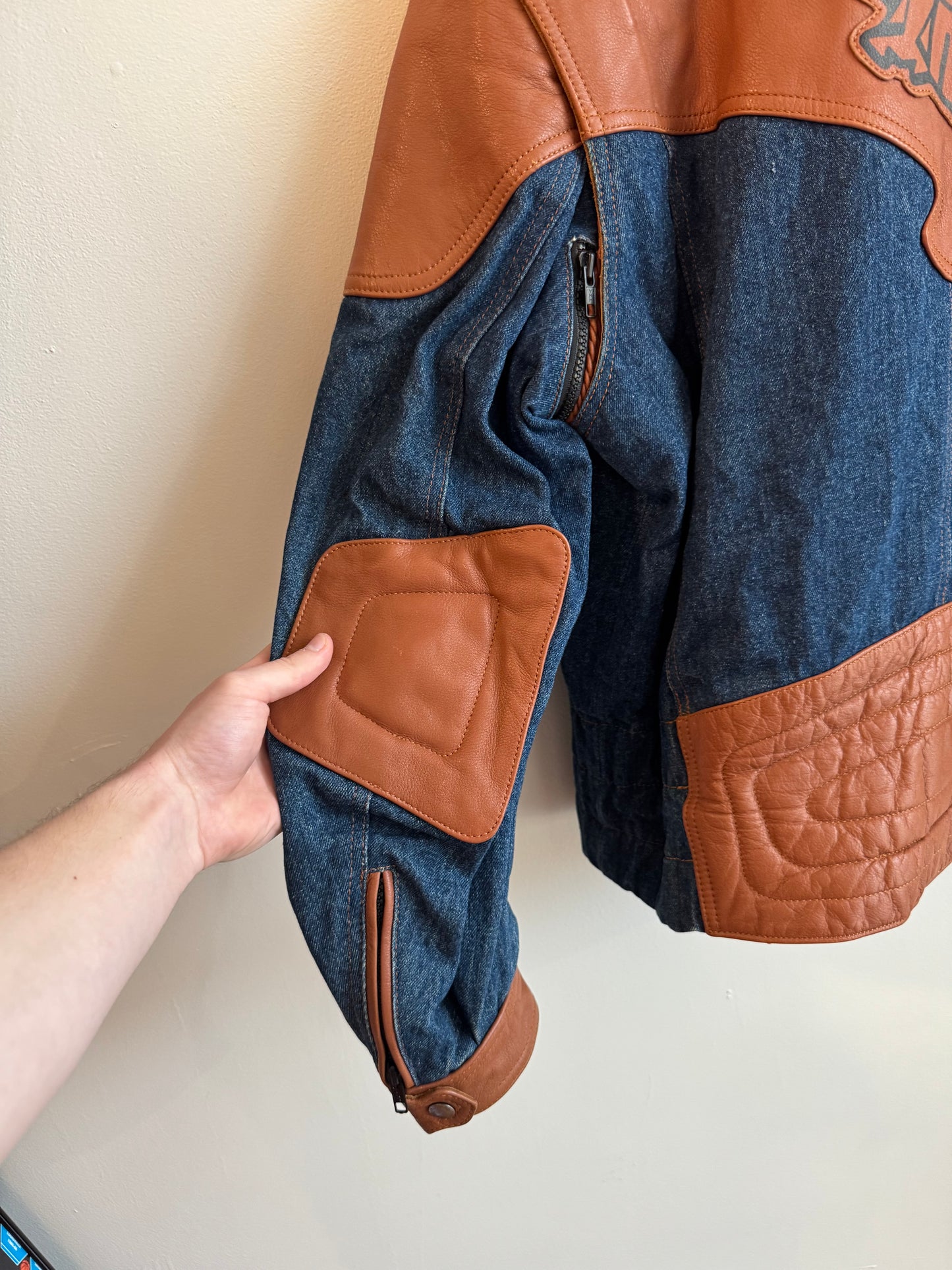 90s Honda Hein Gericke Vintage Leather/Denim Biker Jacket (XL)