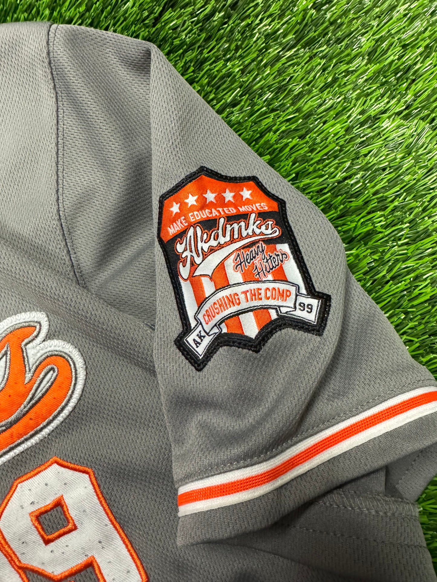 00s Akedemiks #99 Grey./Orange Baseball Jersey (L)