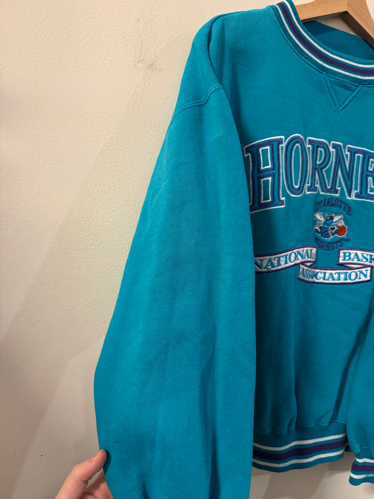90s Charlotte Hornets Logo Athletic Teal Crewneck (L)