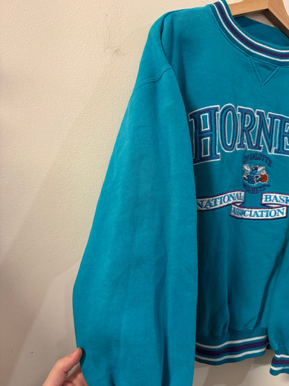 90s Charlotte Hornets Logo Athletic Teal Crewneck (L)