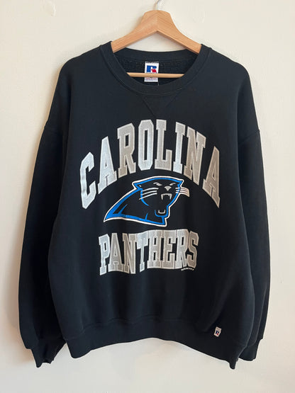 1993 Carolina Panthers Russell Big Spell Out Black Crewneck (XL)