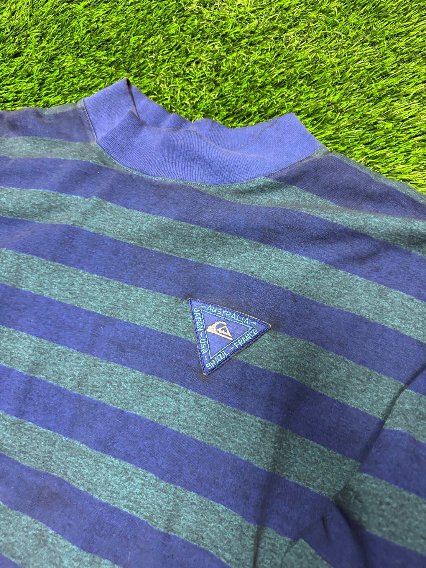 90s Quiksilver Striped Color Block Surf Long Sleeve Mock Shirt (L)