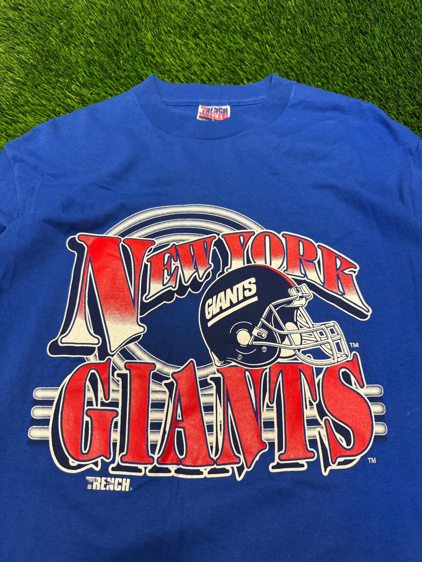 90s NY Giants Spell Out Trench Blue Tee (L)