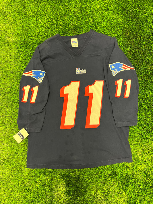 90s New England Patriots Drew Bledsoe 1/4th Sleeve Jersey Shirt