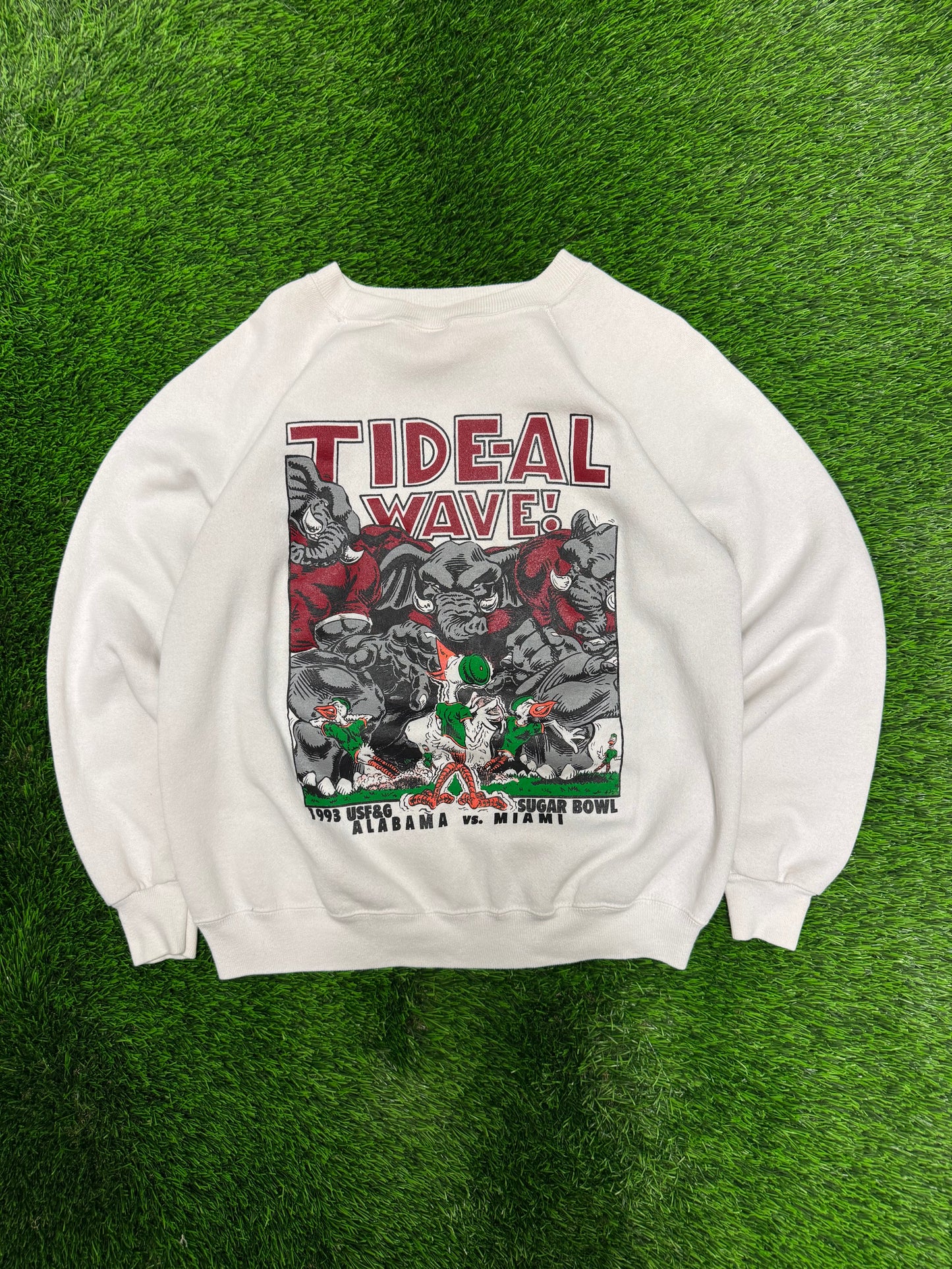 1993 Alabama v Miami Tide-al Wave Vintage College Football Sugar Bowl Crewneck (L)