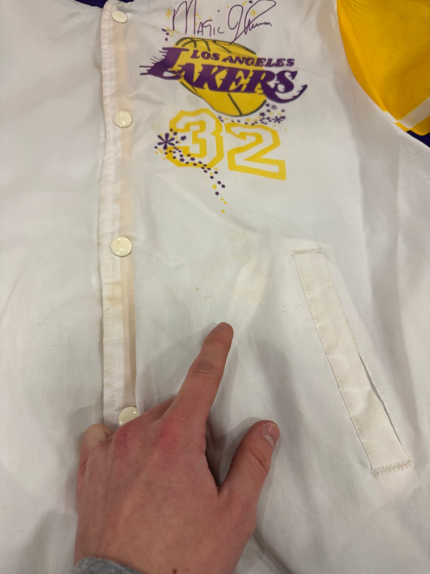 90s Los Angeles Lakers Magic Johnson Fanimation Satin Jacket (M)