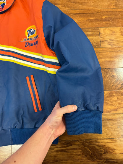 90s Tide Racing Downy Jeff Hamilton Nascar Leather Jacket (L)