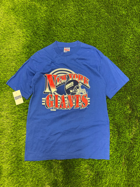 90s NY Giants Spell Out Trench Blue Tee (L)