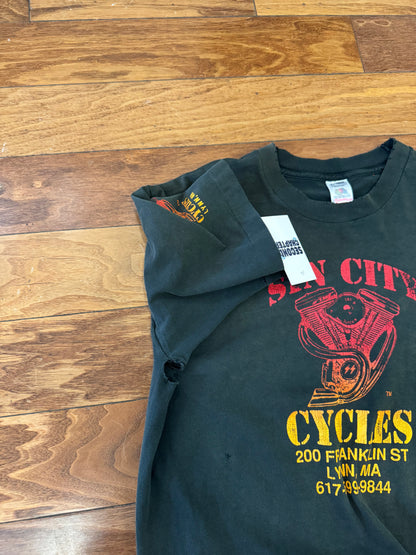 90s Sin City Cycles Thrashed Graphic Tee (L)