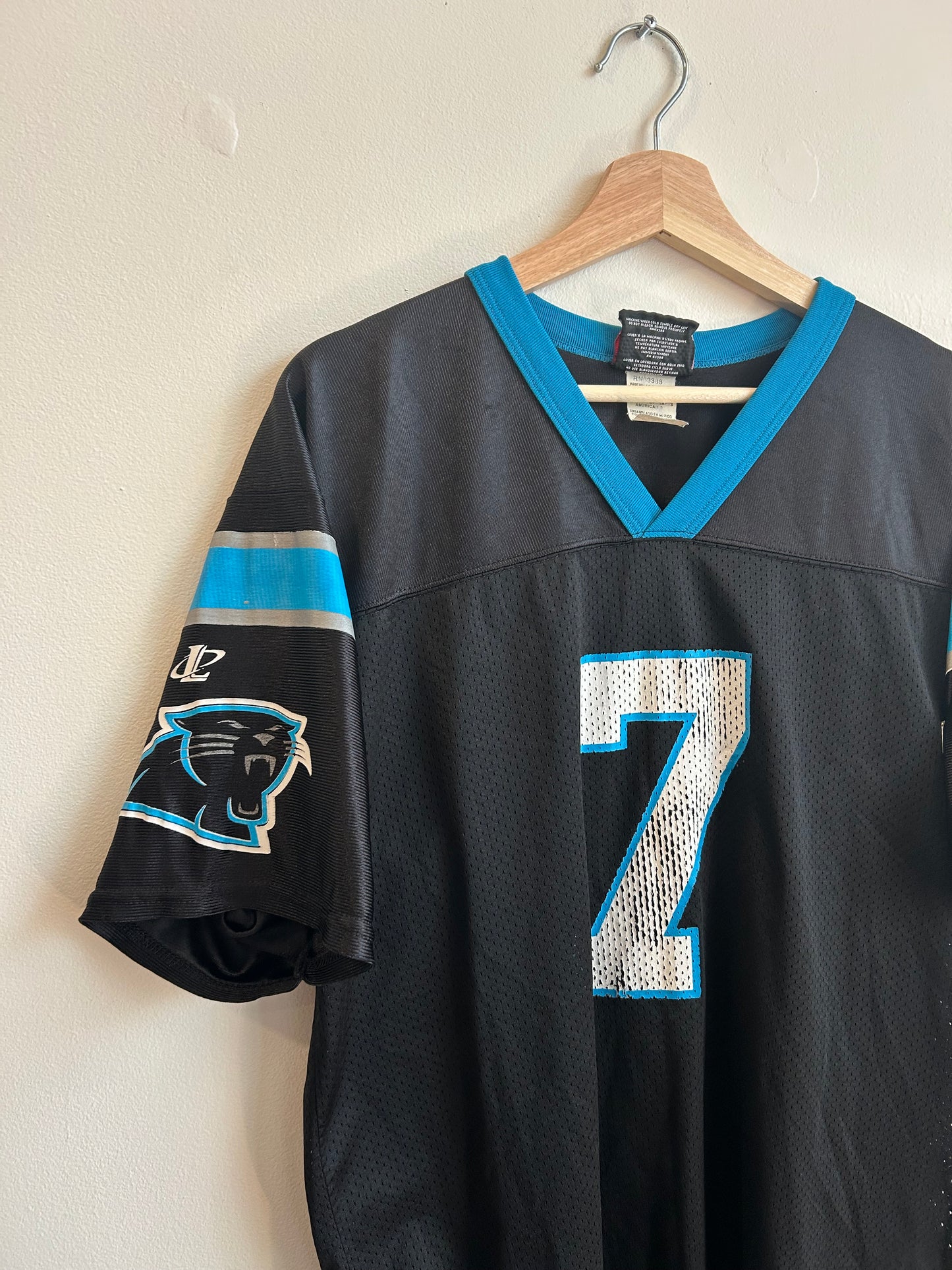 90s Carolina Panthers Steve Beuerlein Logo Athletic Jersey (Youth XL)