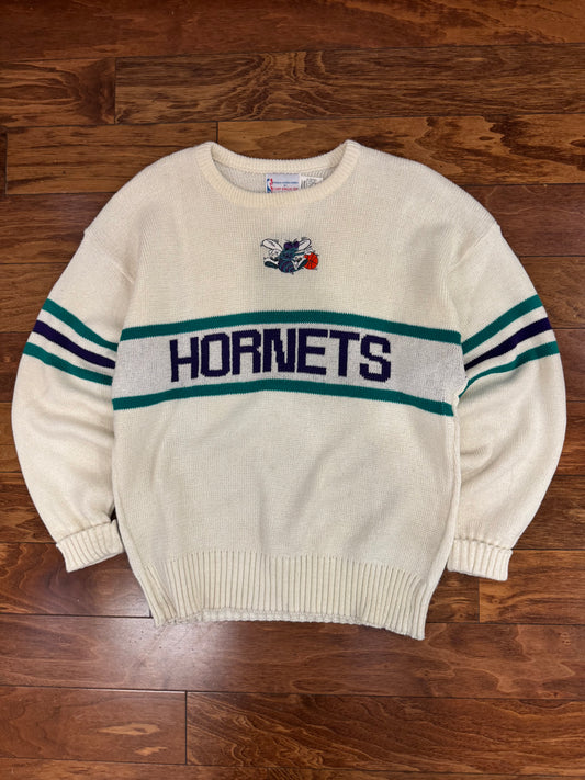 80s Charlotte Hornets Vintage NBA Cream Knit Sweater (L)