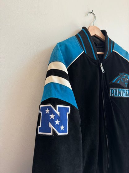00s Carolina Panthers Suede Embroidered Patched NFL Jacket (XXL)