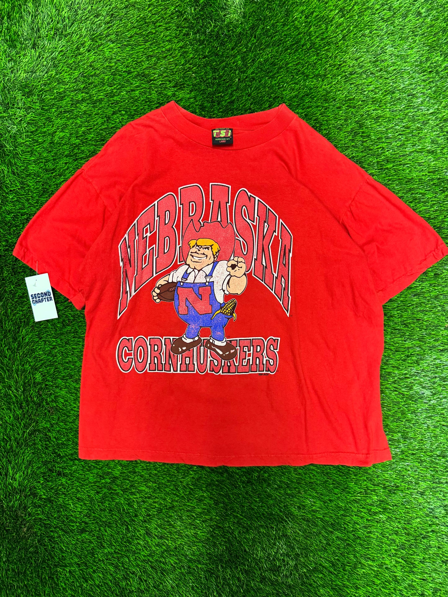 90s Nebraska Cornhuskers College University Mascot Spell Out Vintage Tee (L)