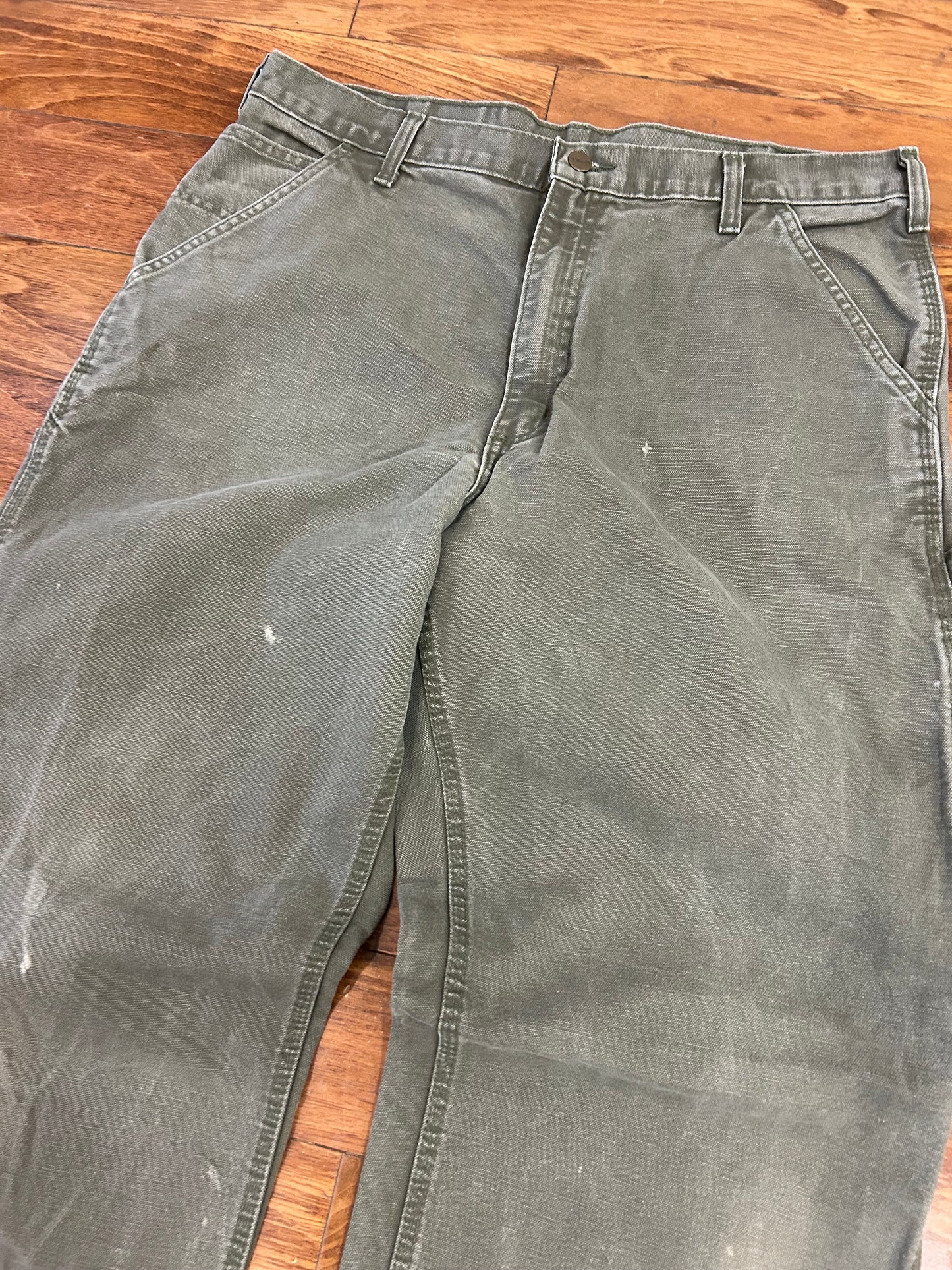 00s Carhartt Olive Green Distressed Carpenter Pants (36 x 34)