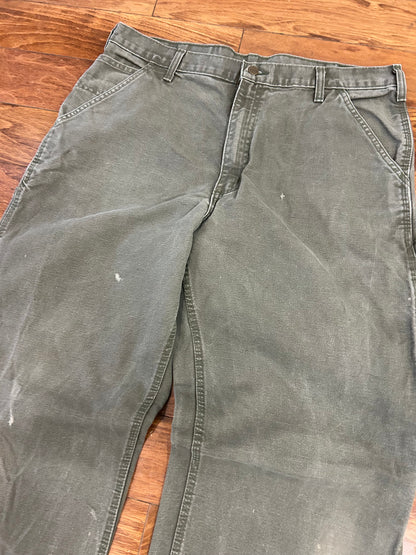00s Carhartt Olive Green Distressed Carpenter Pants (36 x 34)