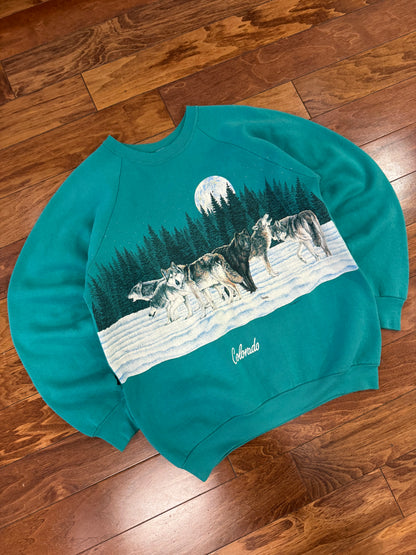 90s Wolves Wrap Around Nature Crewneck (XL)