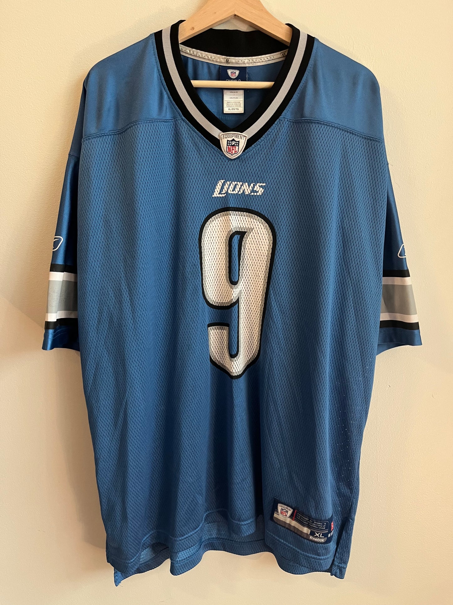 00s Detroit Lions Matthew Stafford Reebok Blue Jersey (XL)