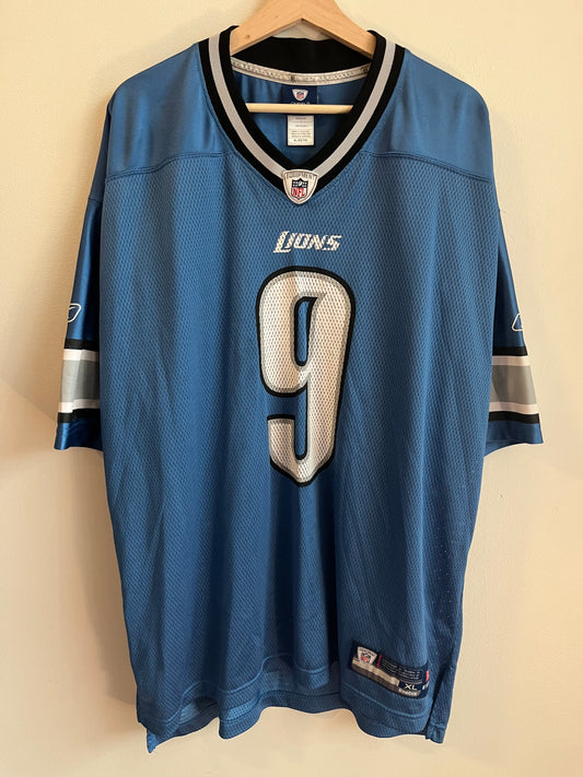 00s Detroit Lions Matthew Stafford Reebok Blue Jersey (XL)