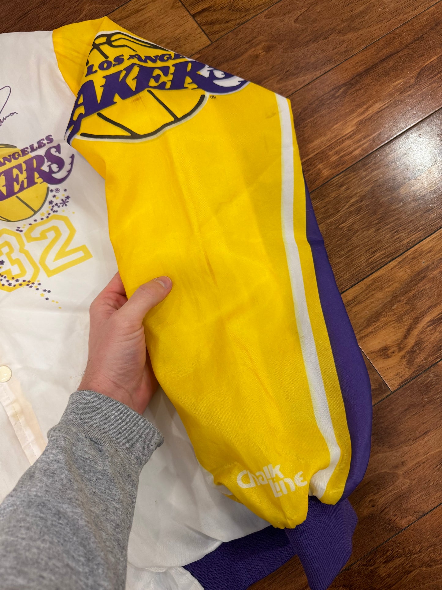 90s Los Angeles Lakers Magic Johnson Fanimation Satin Jacket (M)