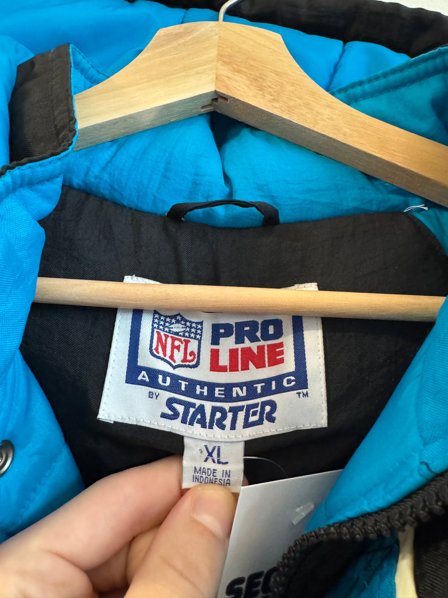 90s Carolina Panthers Starter Deadstock Hooded Puffer Jacket (XL)