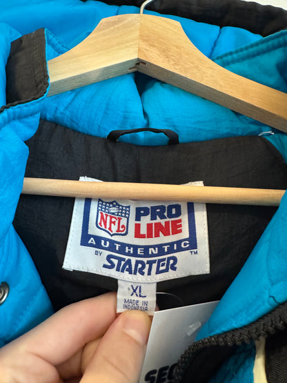 90s Carolina Panthers Starter Deadstock Hooded Puffer Jacket (XL)