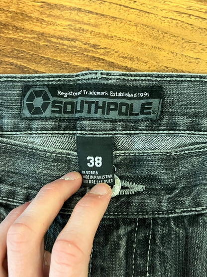 00s South Pole Black Baggy Green Tab Jeans (38)