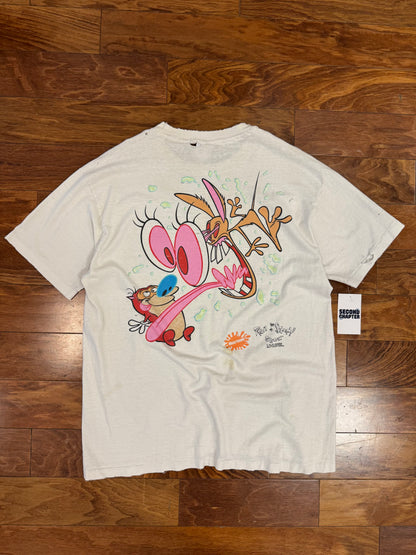 1991 Ren + Stempy Show Nicktoons Thrashed Vintage Cartoon Tee (XL)