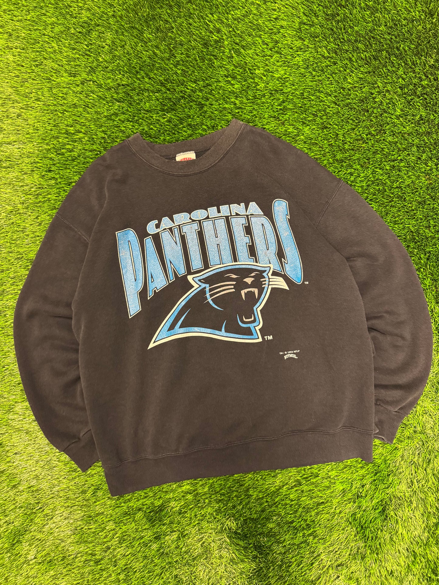 1993 Carolina Panthers Spell Out Faded Nutmeg Crewneck (L)