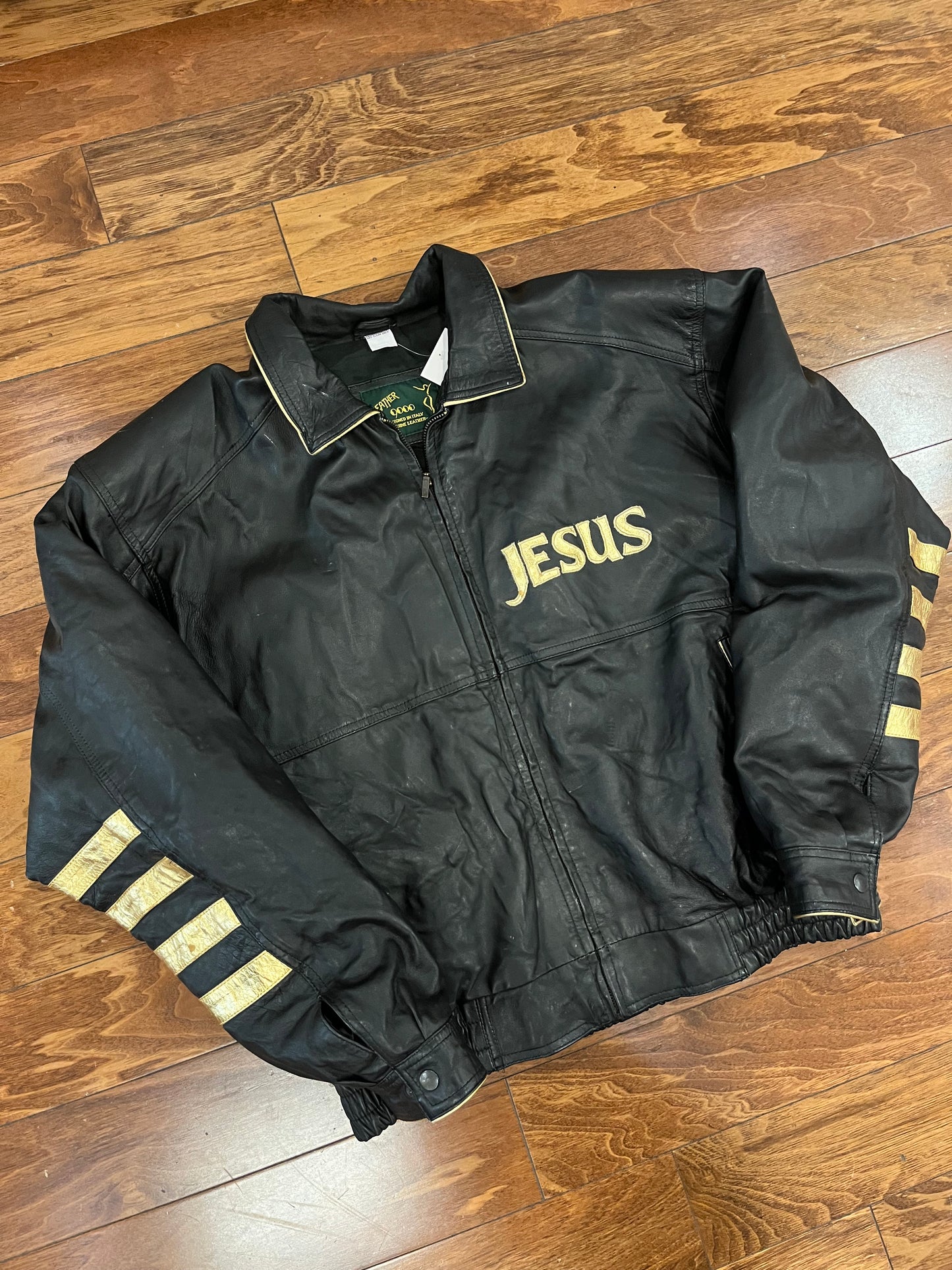 90s I Love Jesus Italian Leather Vintage Jacket (XXL)