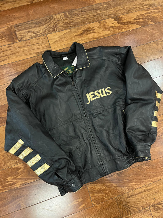 90s I Love Jesus Italian Leather Vintage Jacket (XXL)