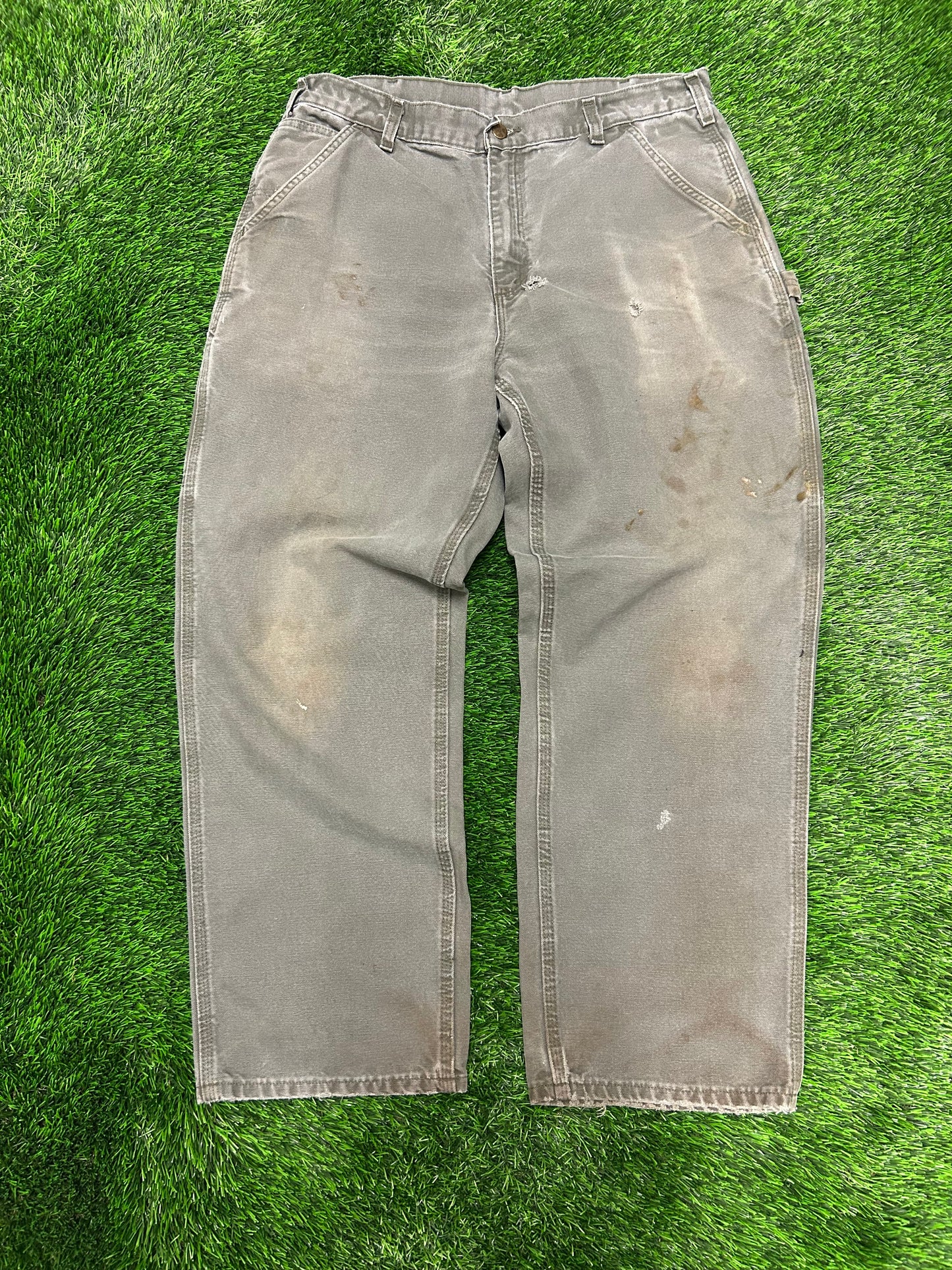 Carhartt Olive Distressed Carpenter Pants (36 x 30)