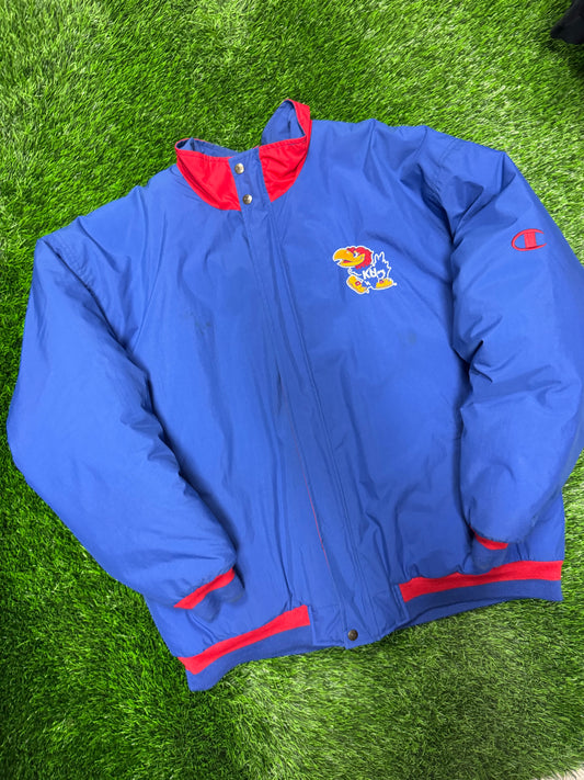 90s Kansas University (KU) Vintage Jayhawks Champion Puffer Jacket (XL)