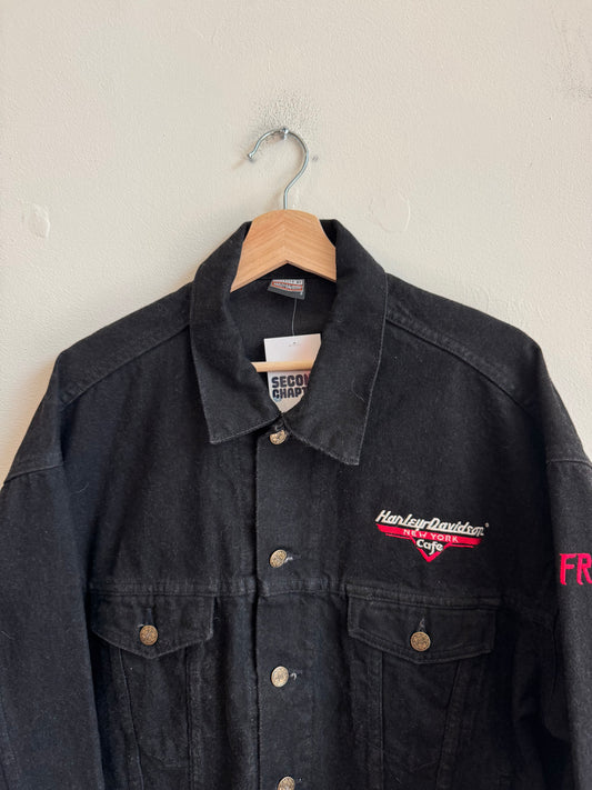 00s Harley Davidson Cafe New York Black Denim Jacket (L)
