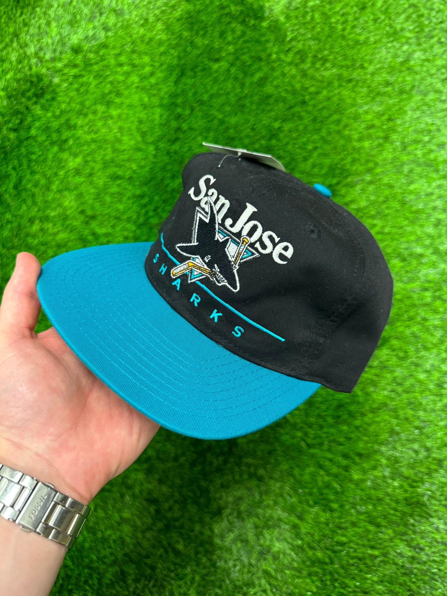 90s San Jose Sharks Vintage Twins NHL Snapback Hat (OS)