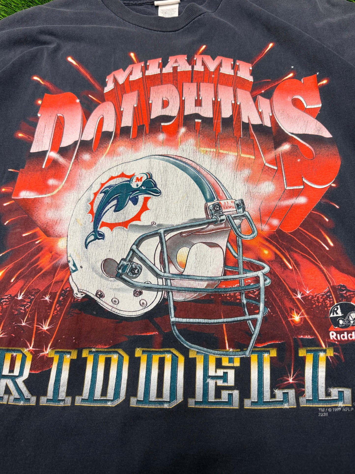 1997 Miami Dolphins Riddell NFL Helmet Faded Tee (XL)