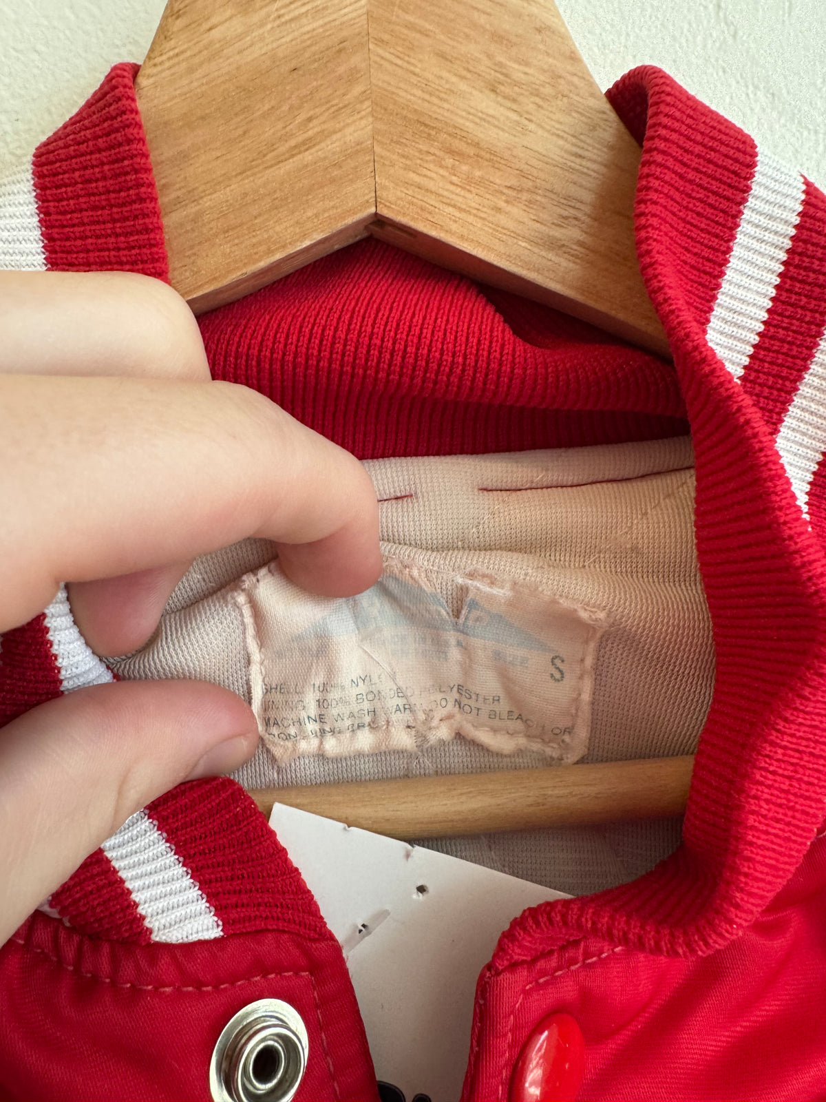 90s Brooklyn Script Red Vintage Satin Jacket (S)