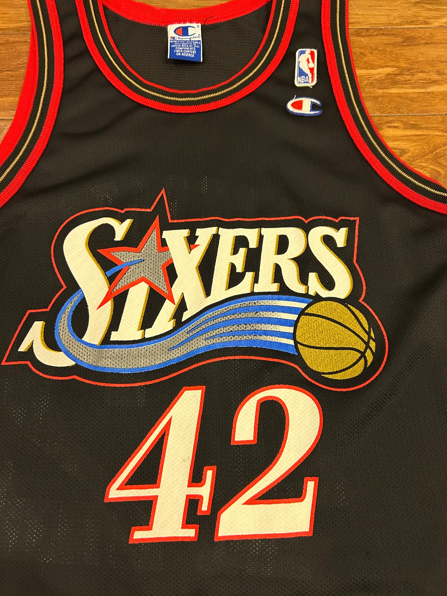 90s Philadelphia 76ers Jerry Stackhouse #42 Champion Vintage NBA Black Jersey (S)