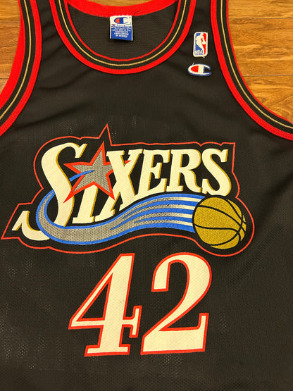 90s Philadelphia 76ers Jerry Stackhouse #42 Champion Vintage NBA Black Jersey (S)