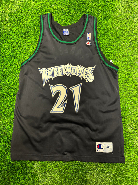 90s Minnesota Timberwolves Kevin Garnett #21 Vintage Champion NBA Jersey (L)