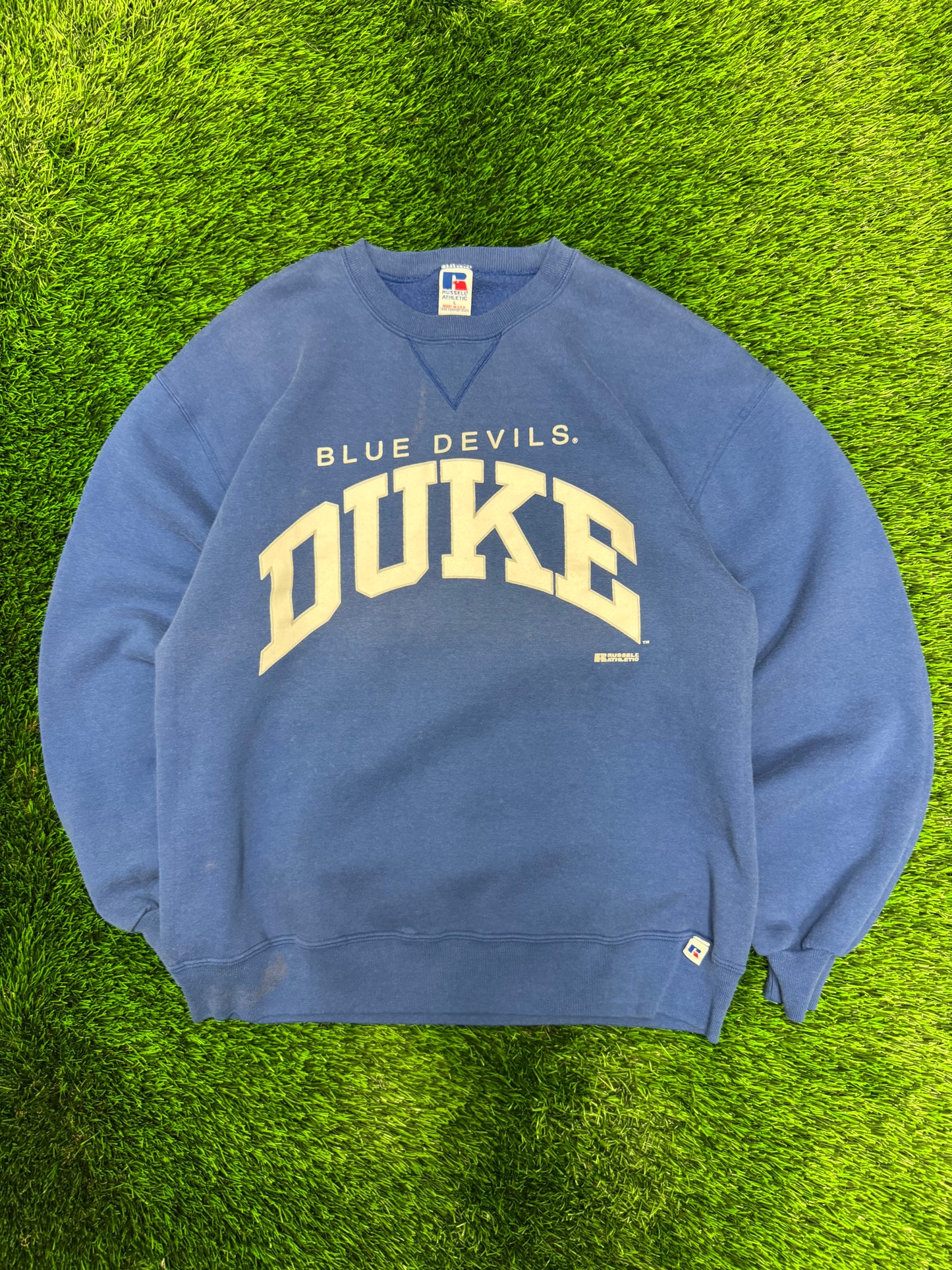 90s Duke University Blue Devils Russell Faded Vintage Crewneck (L)