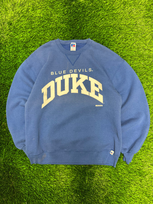90s Duke University Blue Devils Russell Faded Vintage Crewneck (L)