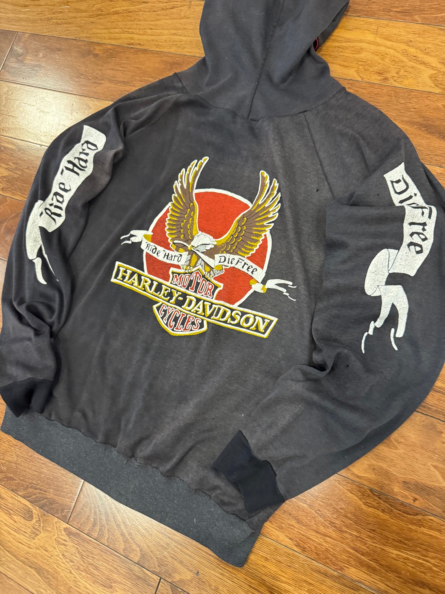 70s Harley Davidson Vintage Faded Distressed Grail Hoodie (M)
