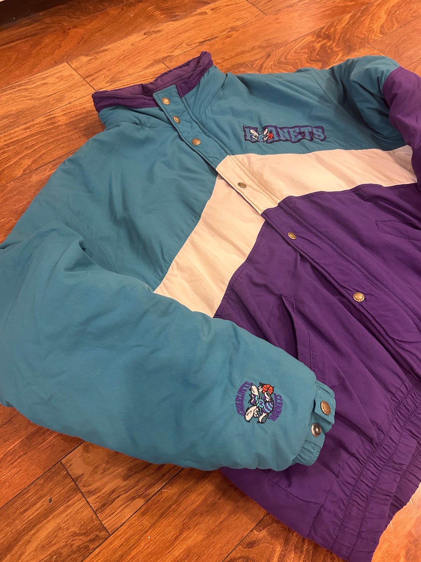 90s Charlotte Hornets DeLong Vintage NBA Puffer Jacket (L)