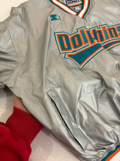 90s Miami Dolphins Deadstock Starter Silver Windbreaker (L)